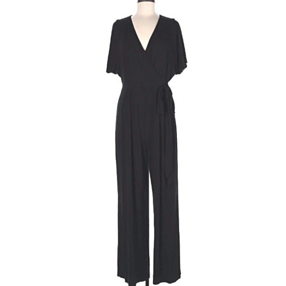 NWT NIC+ZOE Black Onyx Wrap Front Wide Leg Jumpsuit Medium Retail $198
